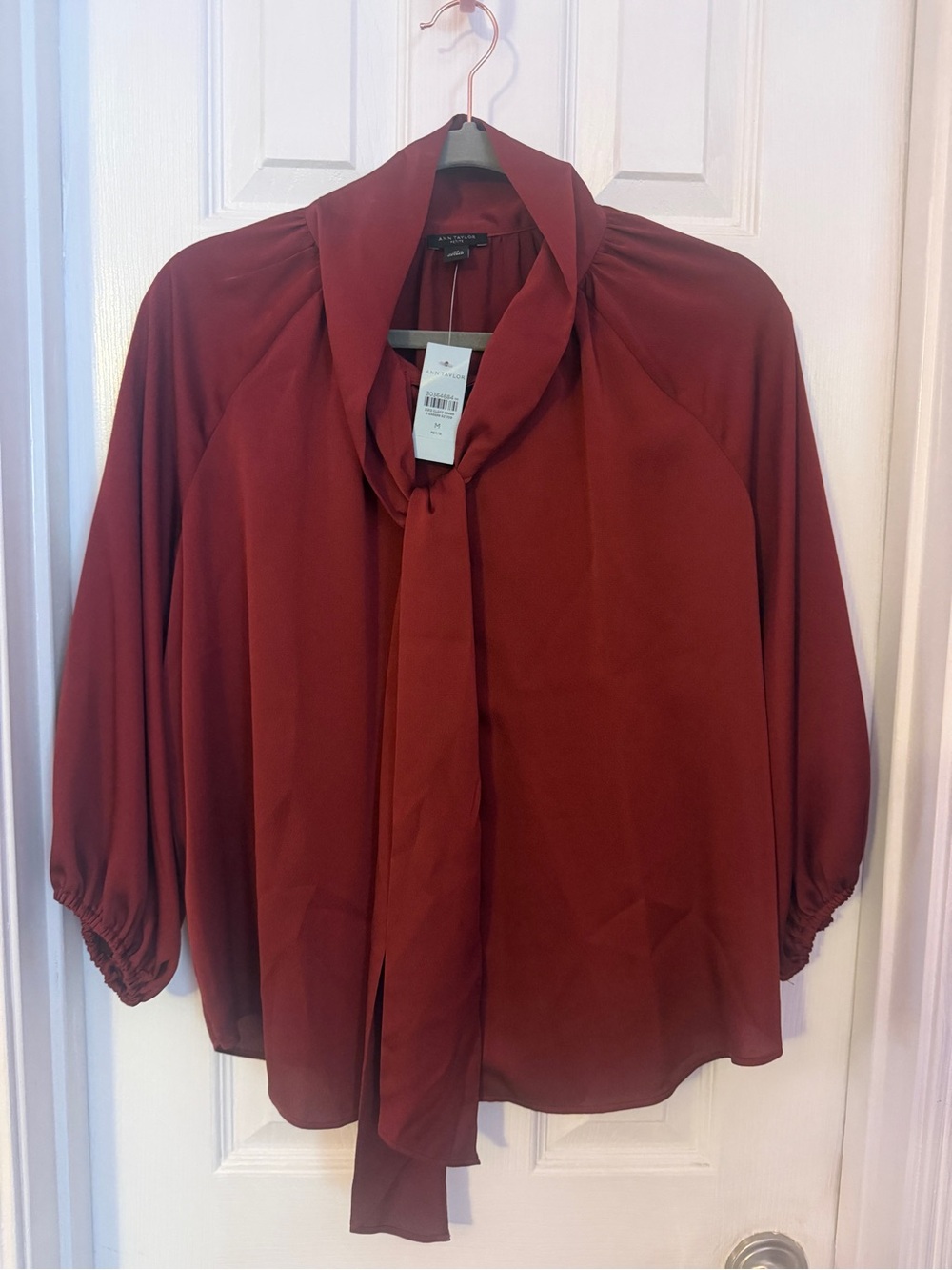 Ann Taylor Tie-Neck Blouse - Deep Red